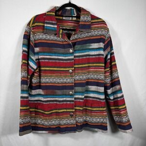 Vintage Chico's Design Colorful Striped Button Down Jacket Bohemian Style Size 2